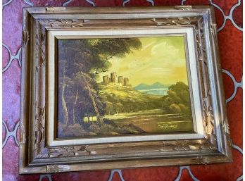 Vintage Castle Landscape Framed Oil Painting
