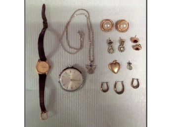 Lovely Costume Jewelry Lot Vintage Caravelle Mechanical Wind Up Pocket Watch, Citizen Quarts Wrist Watch A2