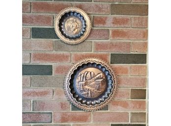 4 Vintage Pressed Copper Italian Wall Plates - With 3-d Scenes Like Ricordo Del Molise