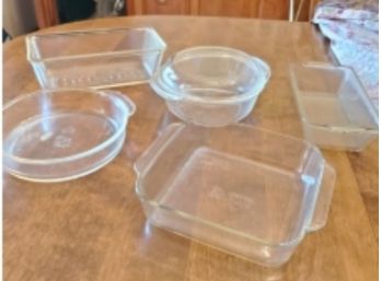 Five Vintage Clear Glass PYREX, Glass Bake & Fire King Baking Dishes