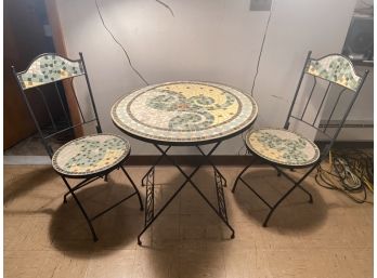 Tile Mosaic Inlay Garden/Patio Dining Table With Matching Two Chairs