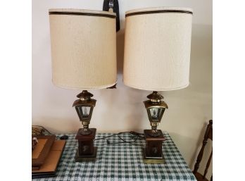 Pair Of Colonial ' Gaslight ' Form Lamps With 2 Separate Bulbs Each