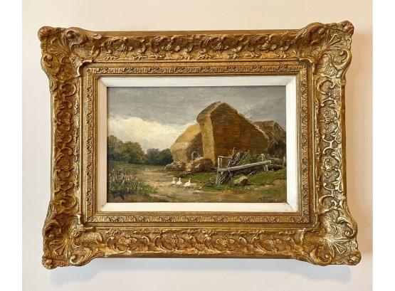Antique 1885 Farm Scene Oil Painting Signed Park