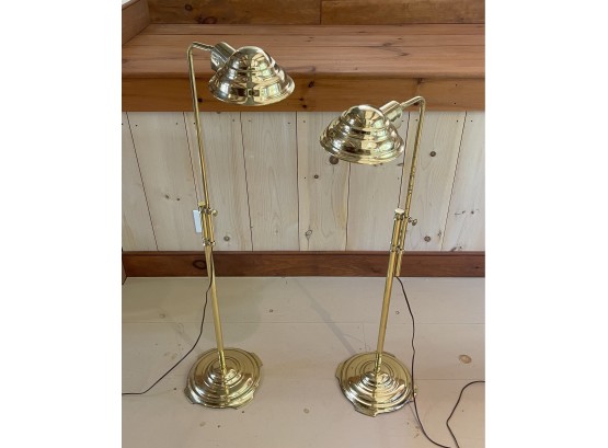 Pair Of Vintage Sunset Lamp Co Brass Floor Lamps - Note Plug