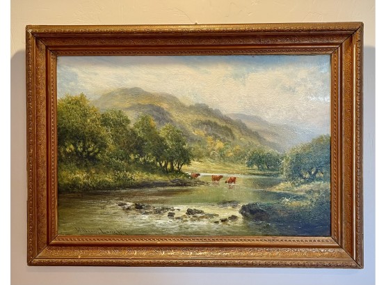 Antique William Langley Landscape Oil On Canvas