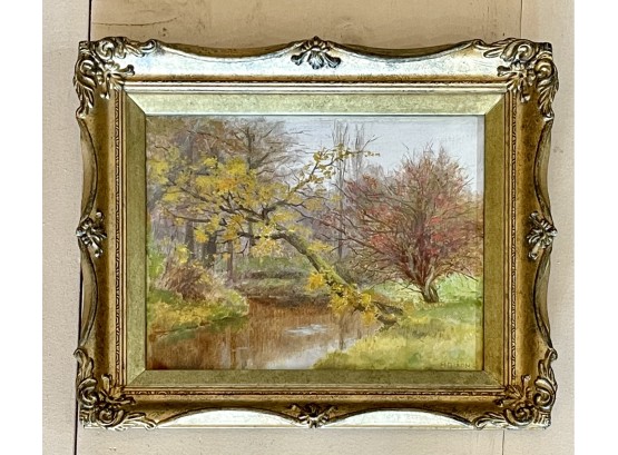 Antique Henry Dixon Oil Painting Titled A Brook Near Finchley
