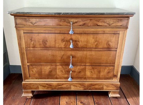 Antique Empire Fruitwood Marble Top Chest Of Drawers
