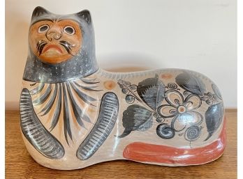 Large Vintage Mexican Pottery Tonala Cat Sculpture