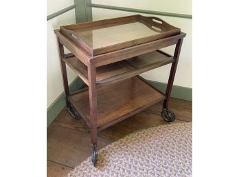 Vintage Bar Or Serving Cart With Removable Glass Tray Top