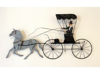 Large Vintage Metal Horse And Carriage Wall Sculpture