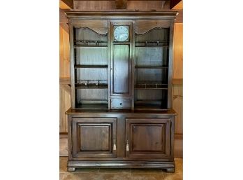 Two Piece Wooden Hutch With Battery Clock & Keys - Glassware Not Included