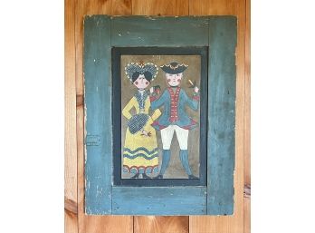 Vintage Folk Art Painting On Wood Signed AKC