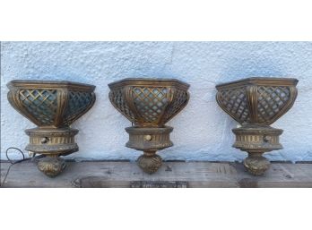 Set Of Three Vintage Brass Wall Sconces