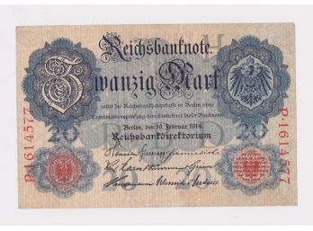 20 Mark German Reichsbantnote Note