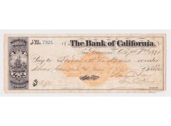 1871 Bank Of California $390 Check