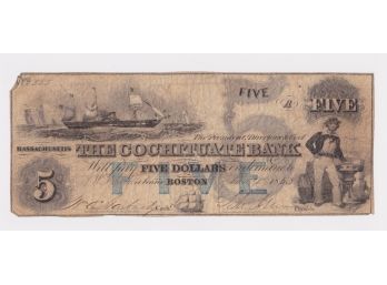 The Cochituate Bank 5 Dollar Note