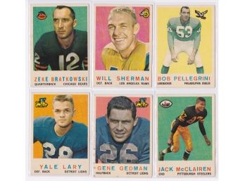 Lot Of 6 Topps 1959 Football Cards - Bratkowski, Lary, Sherman, Gedman, Pellegrini, McClairen