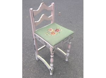 Washed White Child's  Chair With Embroidered Flowers Seat