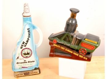 Vintage Whiskey Decanters - Peppersass Train And New Hampshire 'Live Free Or Die'