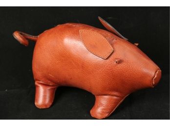 Vintage Real Leather Pig Sculpture / Figure / Plush