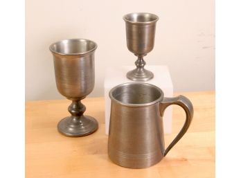 Colonial Casting Co CCC Pewter 3 Piece Lot - Tankard, Sm And Large Goblet