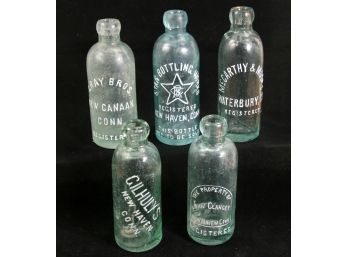 Lot Of 5 Vintage Local Conn Hutchinson Type Bottles - New Haven, New Canaan, Waterbury