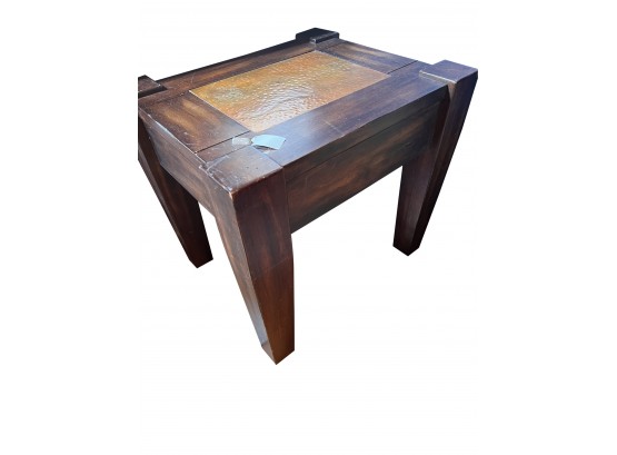 Heavy Solid Wood And Copper End Table