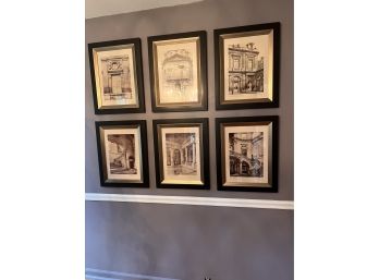 6 Framed French Architectural Prints