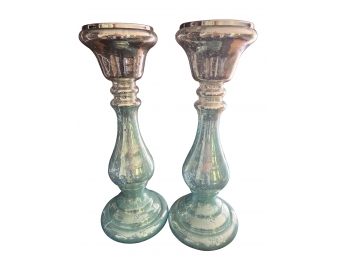 Pair Of Aqua And Silver Candlesticks