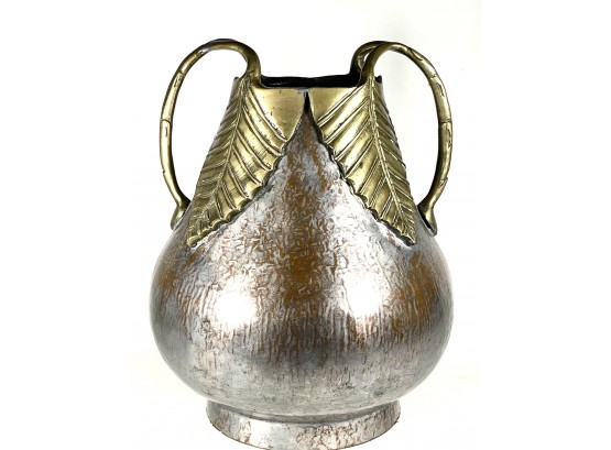 Hand Hammered Copper & Zinc & Brass Handled Vase