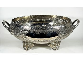 Anglo Indian Silver Plated Fancy Reticulated Handled Centerpiece Bowl