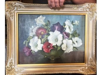 Painting On Board Of Still Life Of Flowers Framed Female Artist