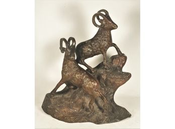 Cast Bronze Table Figure Of Rams On Mountainside