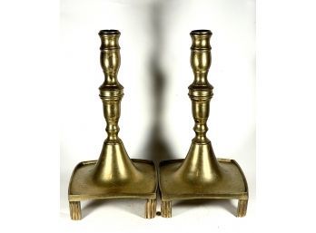 Pair Solid Brass Mottahedeh Designer Tall Footed Candlesticks Candle Holders