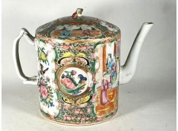 Antique Rose Medallion Teapot With Woven Applied Handle