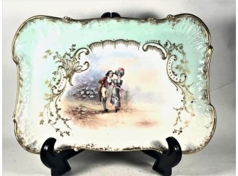 Antique Limoges Hand Painted Dresser Tray With Figures Paste Enamel Gold Decoration