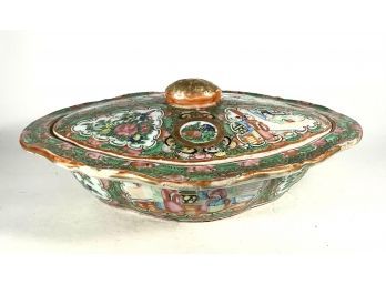 Antique Chinese Rose Medallion Lidded Serving Bowl 19th Century