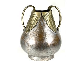 Hand Hammered Copper & Zinc & Brass Handled Vase