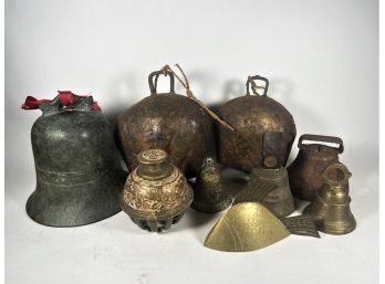 Collection Of Metal And Brass Bells Vintage To Antique