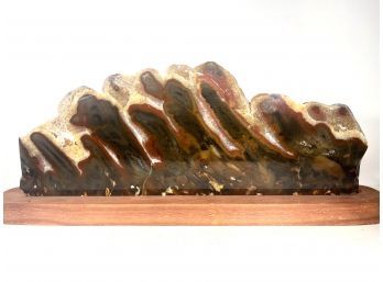 Large Polished Geode Stone In Wood Stand Crystal