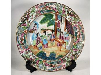 Early Chinese Export Rose Famille 10' Plate With Figures 19th Century