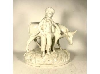 Early Staffordshire Man With Cow White Figure Ceramic 1850s