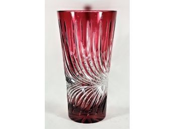 Large Cranberry Cut To Clear Signed Cartier Crystal Vase