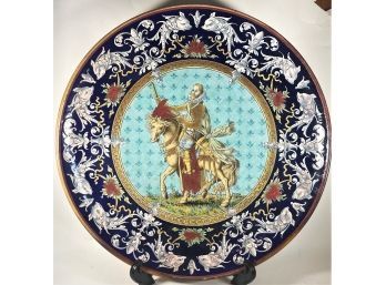Antique French Faience Charger Hand Painted Man On Horse Ulysse A Blois, E. Balon