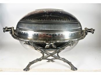 Antique Silver Plate Sheffield Turtle Revolving Top Serving Dish