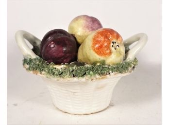 Antique Round Staffordshire Basket Of Fruit #6