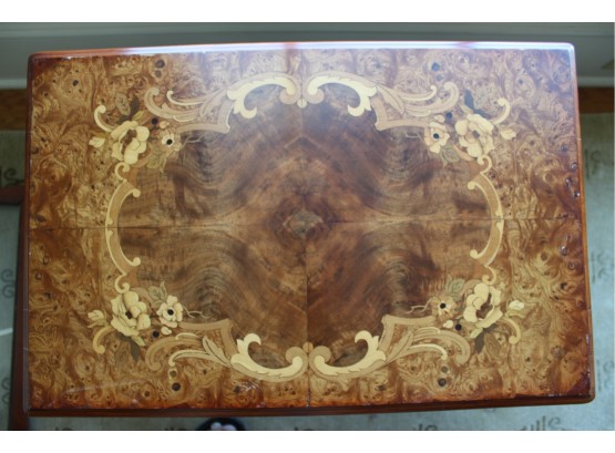 17 By 25 Inch Marquetry Table With Removable Glass Top