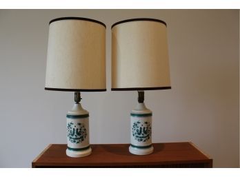 Pair Of Ceramic Rooster Lamps  28 Tall