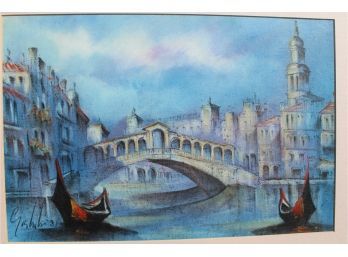 Venice Canal Boats - Framed And Matted