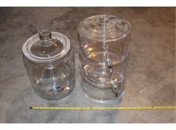 Large Glass Jar And Plastic Drink Server
